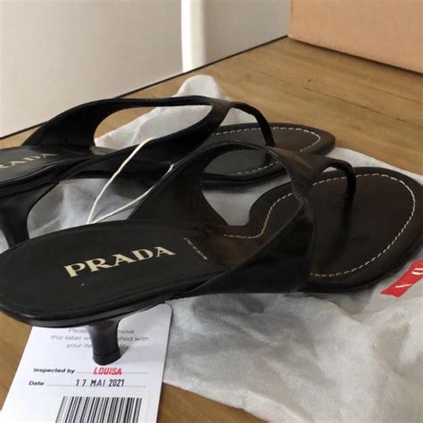 leather prada flip flops|Prada slide sandals kitten heel.